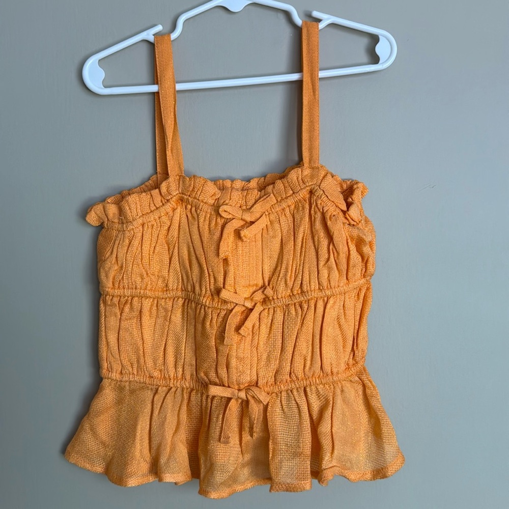 NWT- Truce girls orange glitter tank top with bows- size Small (7/8)